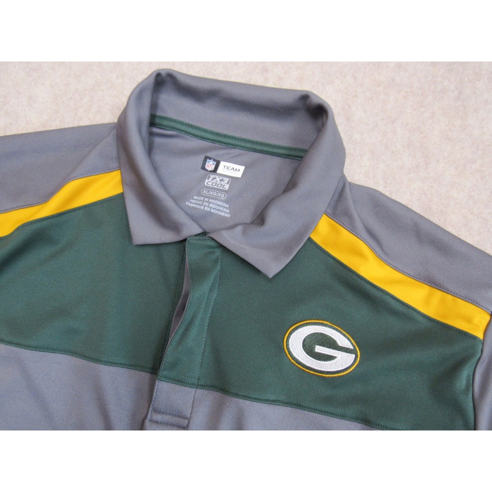 NFL Team Apparel Green Bay Packers Polo Shirt Mens XL Grey Green TX3 Cool DLEK